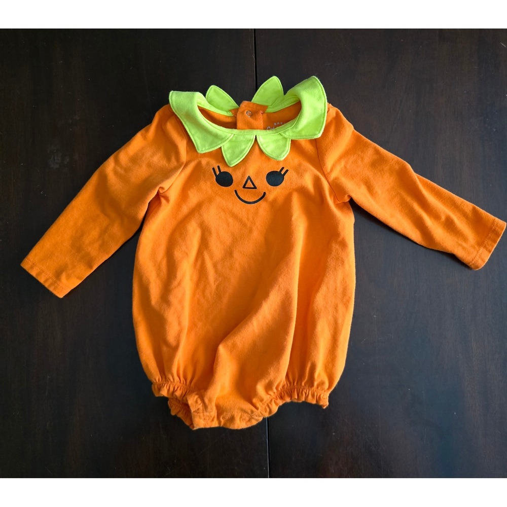 Cat & Jack Baby Pumpkin Halloween Bubble Romper Orange Long Sleeve 6M-9M